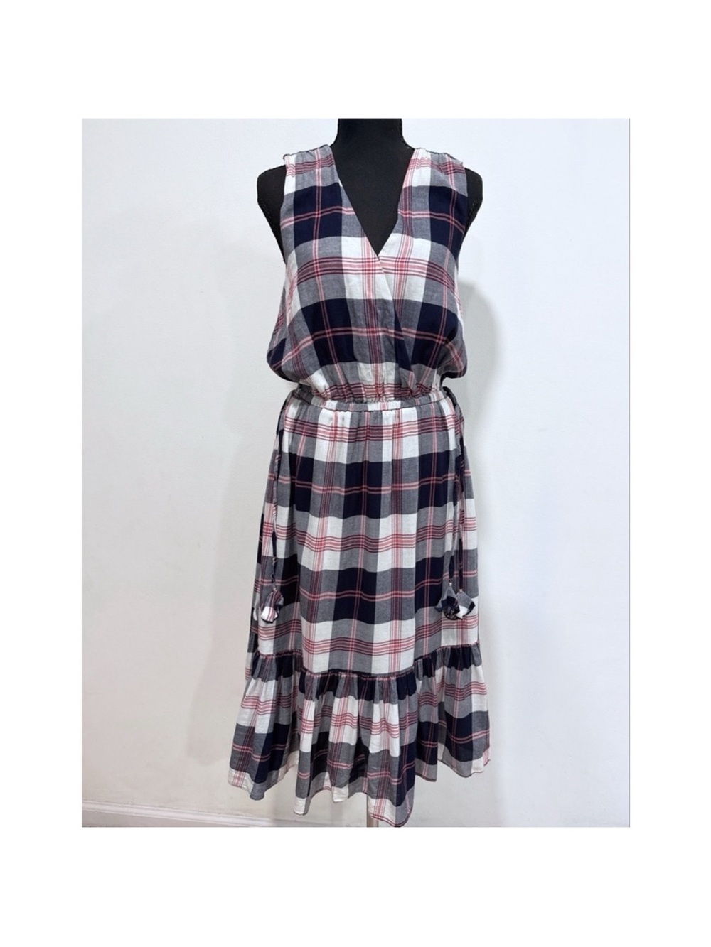 Anthropologie Isabella Sinclair Navy Pink Plaid Midi Dress extra soft material